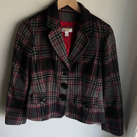 Vintage y2k Talbots wool black red plaid cropped blazer jacket- size 8 - Picture 1 of 6